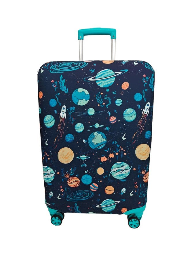 NT CREATION Printed Travel Luggage Cover for Suitcase - Stretchable & Scratchproof Trolley Bag Protector (1, Space Rocket, Large) - Image 1